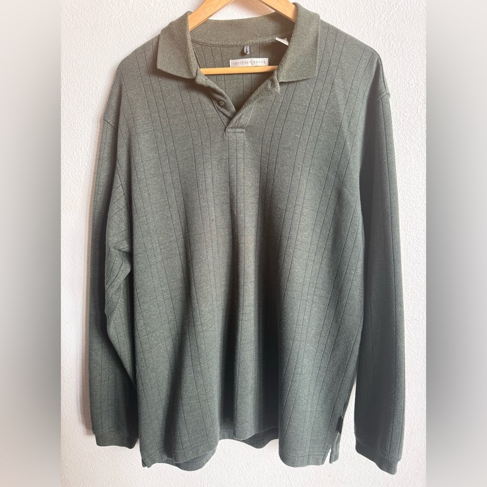✨ GEOFFREY BEENE Designer Ribbed Polo Pullover - Sophisticated Sage Green ✨